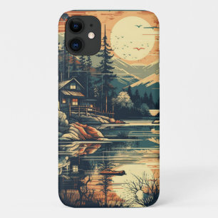 Funda Para iPhone 11 Hogar de montaña de arte retro escandinavo