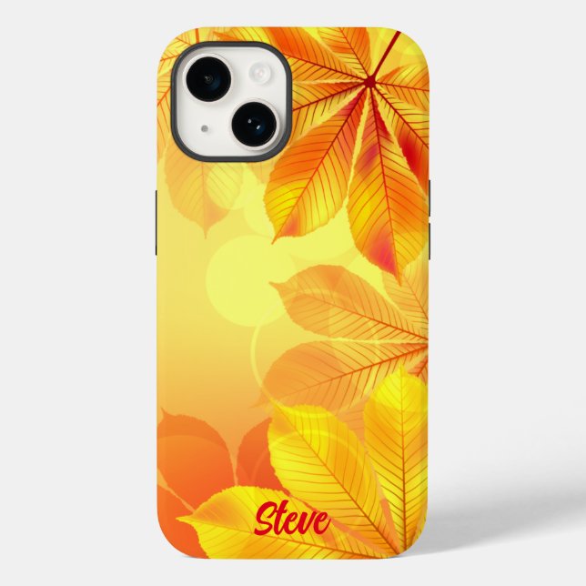 Funda De Case-Mate Para iPhone Hoja amarilla vibrante personalizable (Reverso )