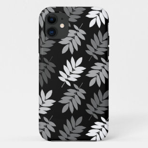 Funda Para iPhone 11 Hoja de Anciano Patrón Grande Negro Blanco Gris