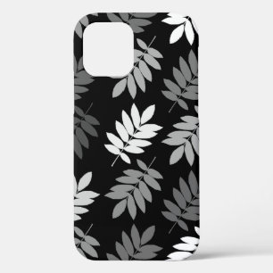 Funda Para iPhone 12 Pro Hoja de anciano patrón grande negro blanco gris