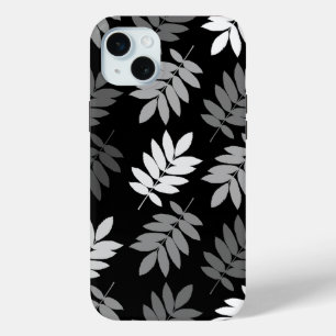 Funda Para iPhone 15 Mini Hoja de anciano patrón grande negro blanco gris