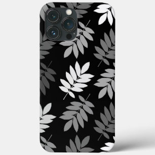 Funda Para iPhone 13 Pro Max Hoja de anciano patrón grande negro blanco gris