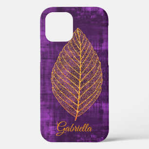 Funda Para iPhone 12 Hoja de oro sobre satén violeta púrpura -*personal
