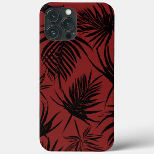Funda Para iPhone 13 Pro Max Hoja de Palma - Diseño floral rojo y negro