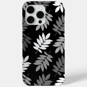 Funda Para iPhone 15 Pro Max Hoja de saúco patrón grande negro blanco gris