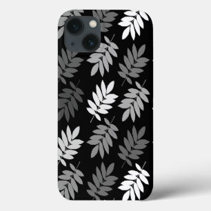 Funda Para iPhone 13 Hoja de saúco patrón grande negro blanco gris