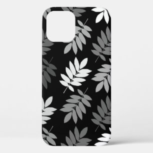 Funda Para iPhone 12 Pro Hoja de saúco patrón grande negro blanco gris