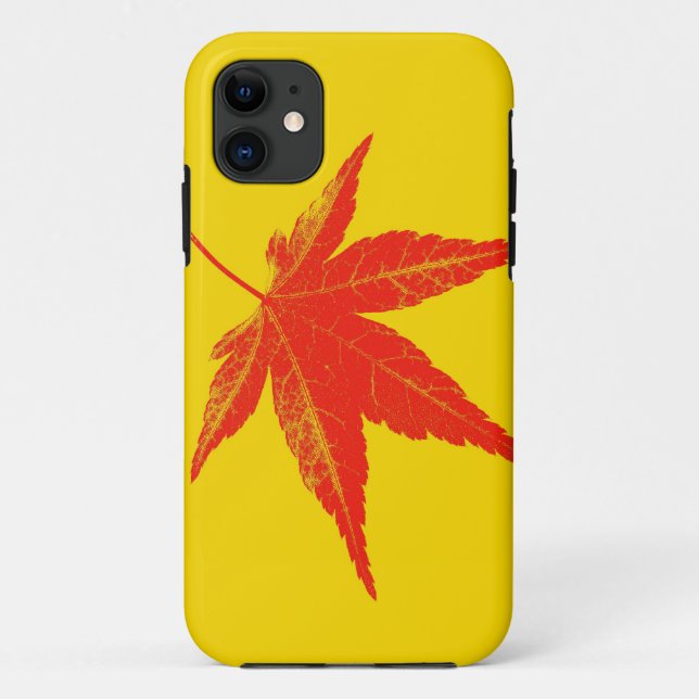 Funda De Case-Mate Para iPhone Hoja roja sobre fondo amarillo (Reverso)