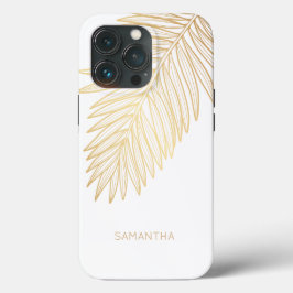Funda Para iPhone 13 Pro Hoja Tropical De Palm De Oro, Su Nombre