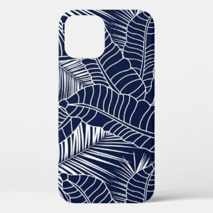 Funda Para iPhone 12 Hoja tropical, fondo azul marino