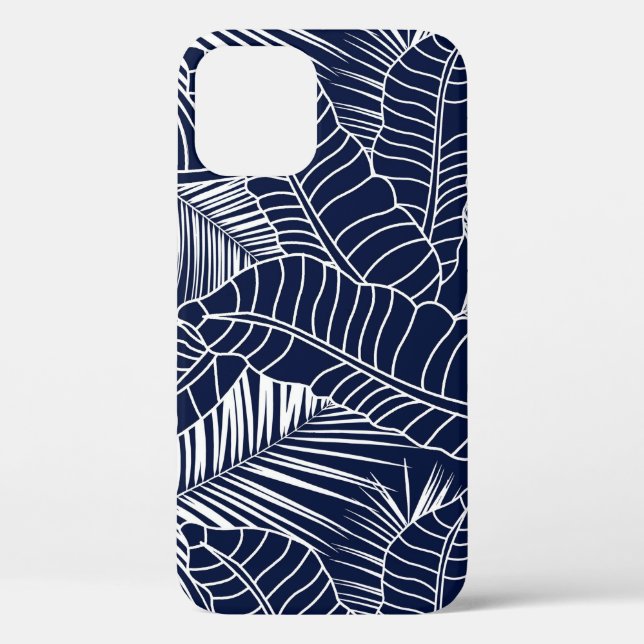 Funda De Case-Mate Para iPhone Hoja tropical, fondo azul marino (Reverso )