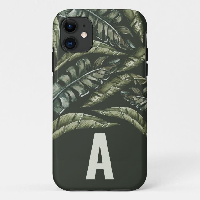 Funda De Case-Mate Para iPhone Hoja tropical personalizada inicial (Reverso)