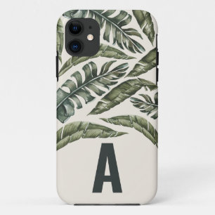Funda Para iPhone 11 Hoja tropical personalizada inicial