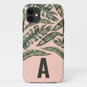 Funda Para iPhone 11 Hoja tropical personalizada inicial