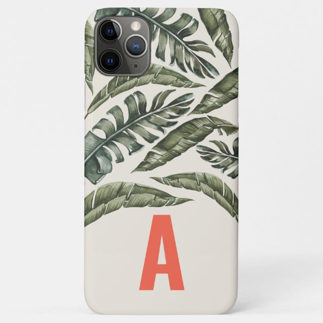 Funda De Case-Mate Para iPhone Hoja tropical personalizada inicial (Reverso)