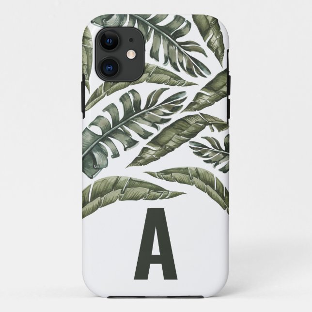 Funda De Case-Mate Para iPhone Hoja tropical personalizada inicial (Reverso)