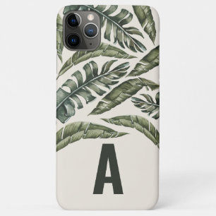 Funda Para iPhone 11 Pro Max Hoja tropical y botánica personalizada inicial