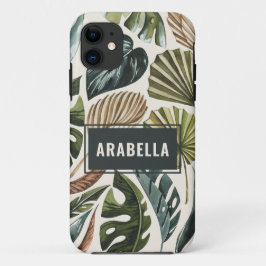 Funda Para iPhone 11 Hoja tropical y nombre botánico personalizado