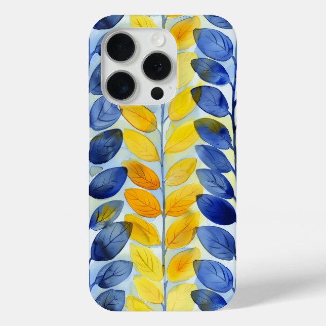 Funda De Case-Mate Para iPhone Hojas amarillas y azules (Reverso )