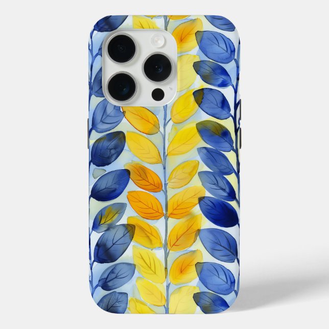 Funda De Case-Mate Para iPhone Hojas amarillas y azules (Reverso )