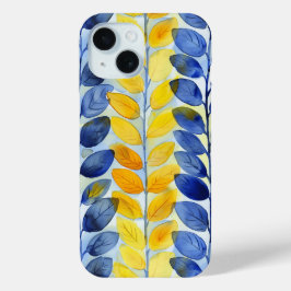 Funda Para iPhone 15 Hojas amarillas y azules