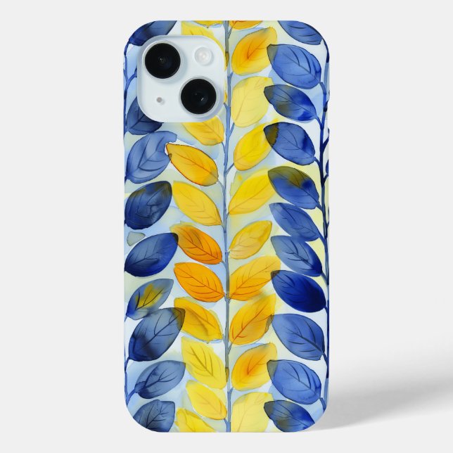 Funda De Case-Mate Para iPhone Hojas amarillas y azules (Reverso )