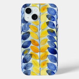 Funda Para iPhone 15 Hojas amarillas y azules
