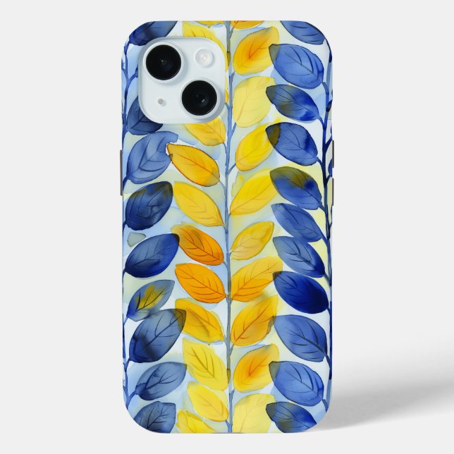 Funda De Case-Mate Para iPhone Hojas amarillas y azules (Reverso )