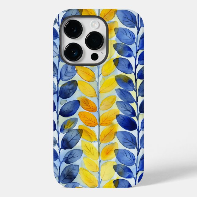 Funda De Case-Mate Para iPhone Hojas amarillas y azules (Reverso )