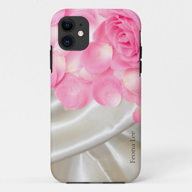 Funda De Case-Mate Para iPhone Hojas blancas de satén y rosas rosas rosas (Reverso)