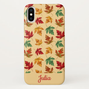 Funda Para iPhone X Hojas de arce otoñales con nombre personalizado