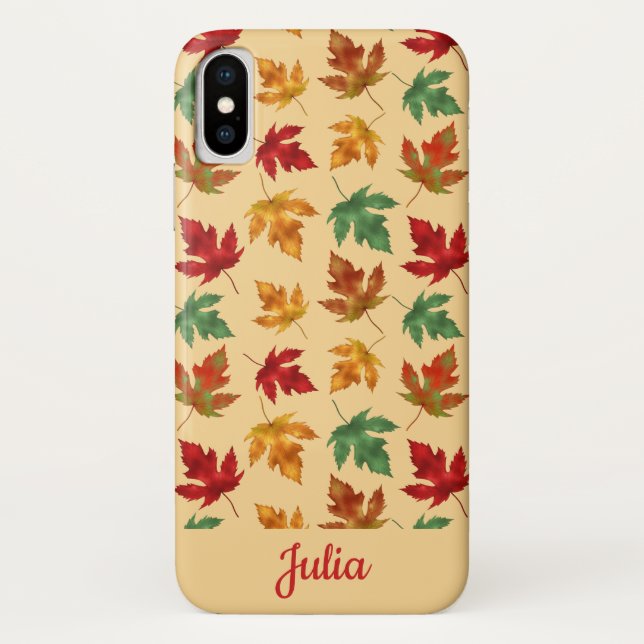 Funda De Case-Mate Para iPhone Hojas de arce otoñales con nombre personalizado (Reverso)
