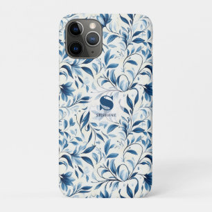 Funda Para iPhone 11 Pro Hojas de cachemira azules elegantes - Fondo blanco