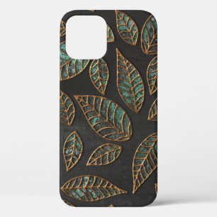 Funda Para iPhone 12 Hojas de cobre: textura de grunge negro.