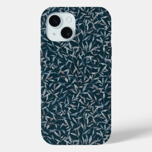 Funda Para iPhone 15 Hojas de color gris color agua botánica en azul os