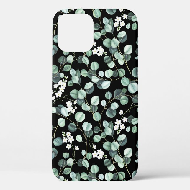 Funda De Case-Mate Para iPhone Hojas de eucalipto: Patrón de flores blancas (Reverso )