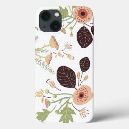 Funda Para iPhone 13 Hojas de flores de color verde melocotón
