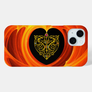 Funda Para iPhone 15 HOJAS DE GOLDEN CON CONOCIMIENTOS CELTICOS, Naranj