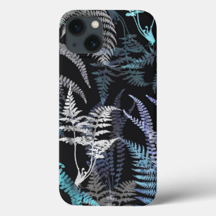 Funda Para iPhone 13 Hojas de helecho azul oscuro elegantes modernas