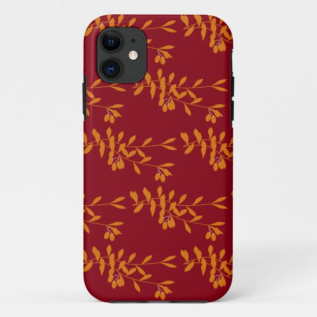 Funda De Case-Mate Para iPhone hojas de la rama de silueta naranja en rojo (Reverso)
