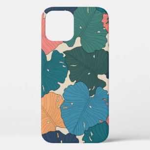 Funda Para iPhone 12 Hojas de monstera dibujadas a mano de naranja, ros