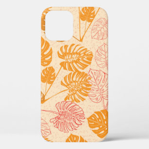 Funda Para iPhone 12 Hojas de monstera tropical. dibujo de silueta Seam