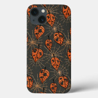 Hojas de otoño y telarañas de Halloween