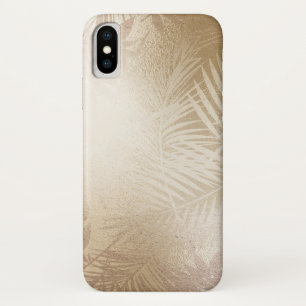 Funda Para iPhone X Hojas de Palma Tropical Botánica Resplandor Dorado