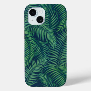 Funda Para iPhone 15 Hojas de palma tropicales verdes nocturnas