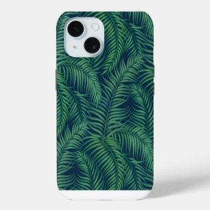 Funda Para iPhone 15 Hojas de palma tropicales verdes nocturnas