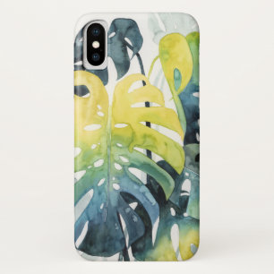 Funda Para iPhone X Hojas de palmeras de color de agua para la puesta