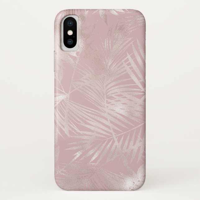 Funda De Case-Mate Para iPhone Hojas de palmeras tropicales botánicas rosadas de  (Reverso)