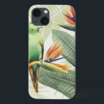 Funda Para iPhone 13 Hojas de palmilla con pájaro verde<br><div class="desc">Hojas de palmera con artista de aves verdes: Grace Popp | ID de la imagen: 157018GG</div>