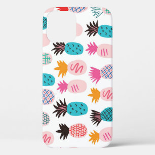 Funda Para iPhone 12 Hojas de piña coloridas, doodle tropical.